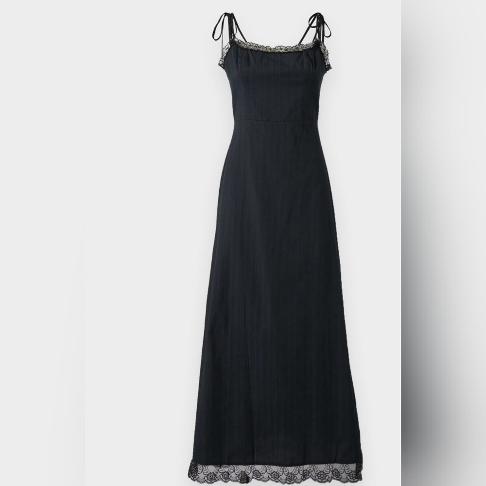 The Kooples Black Lace-Trim Maxi Dress Fitted